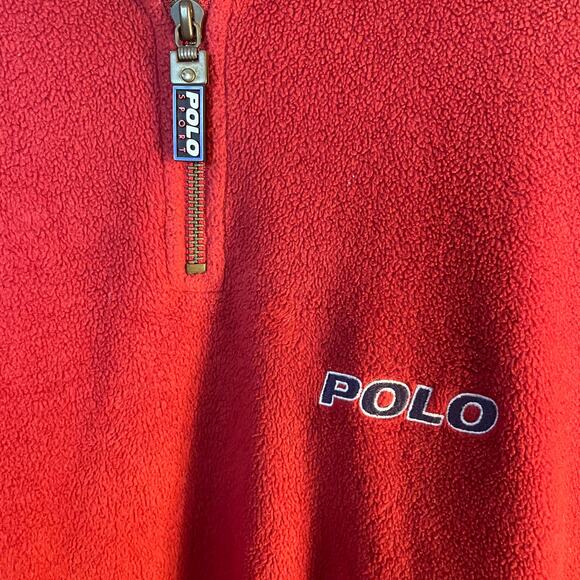 VTG Polo Sport Ralph Lauren SZ XL Red Fleece Quarter Zip Drawstring Hem Pullover - Picture 9 of 16